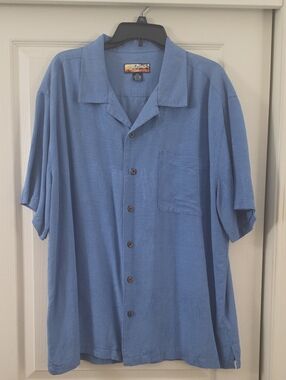 Cabana Jacks Cafe | 100% Silk Blue Mens Short-Sleeve Camp Tropical Button-Up XXL